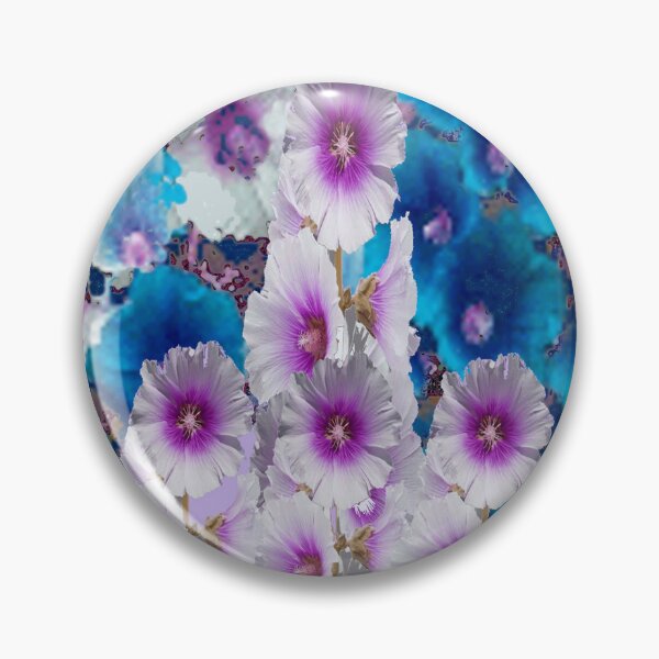 Item preview, BLUE-WHITE HOLLYHOCKS GARDEN ABSTRACT ART designed and sold by sharlesart.