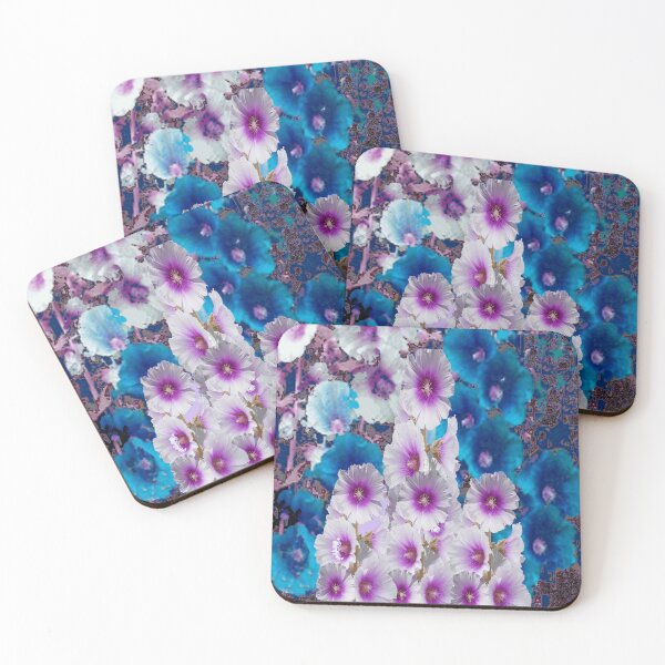 Item preview, BLUE-WHITE HOLLYHOCKS GARDEN ABSTRACT ART designed and sold by sharlesart.