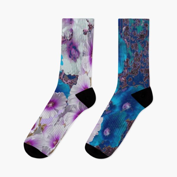 Item preview, BLUE-WHITE HOLLYHOCKS GARDEN ABSTRACT ART designed and sold by sharlesart.