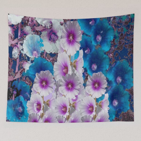 Item preview, BLUE-WHITE HOLLYHOCKS GARDEN ABSTRACT ART designed and sold by sharlesart.