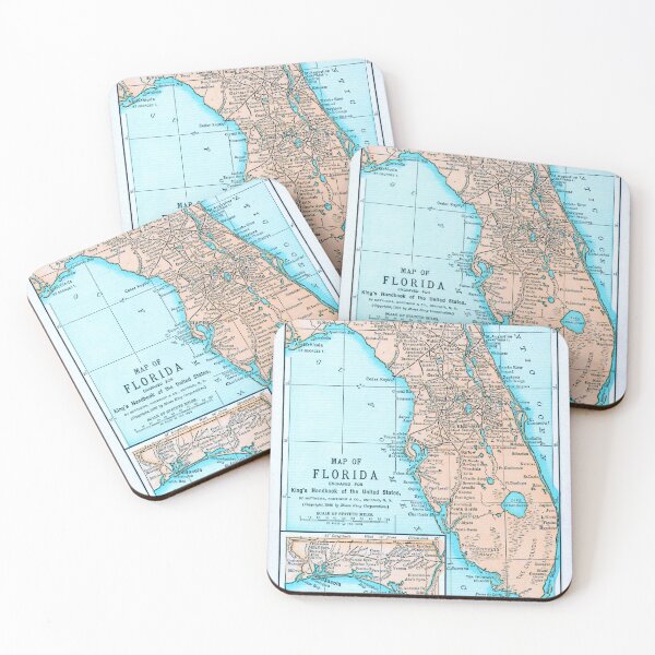 Item preview, Vintage Florida Map (1892) Old Aqua FL Antique Atlas designed and sold by BravuraMedia.
