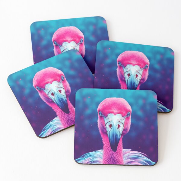 Item preview, Portrait of a flamingo on a neon blue pink background. Emotive portrait. Looking at the camera designed and sold by anytka.