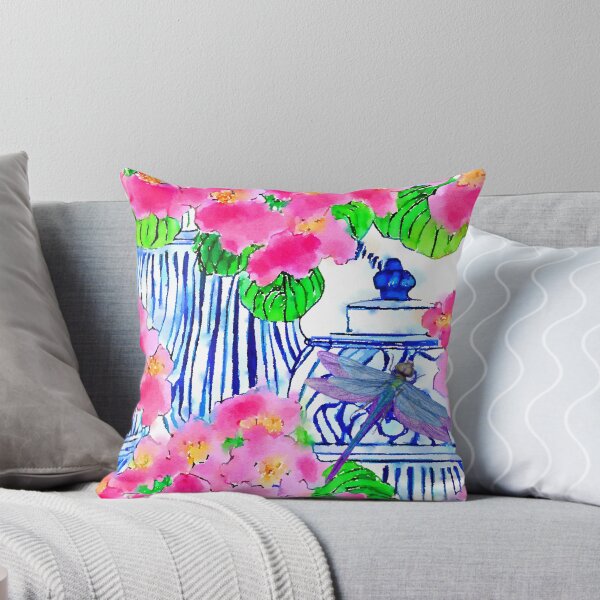 Item preview, Dragonfly and chinoiserie jars with pink pansies designed and sold by SophieClimaArt.