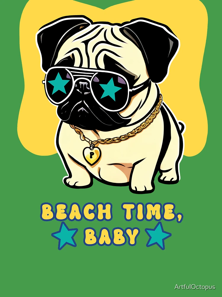 PUG 4 LIFE, Cute Pug Dog Sunglasses Gold Chain' Sticker