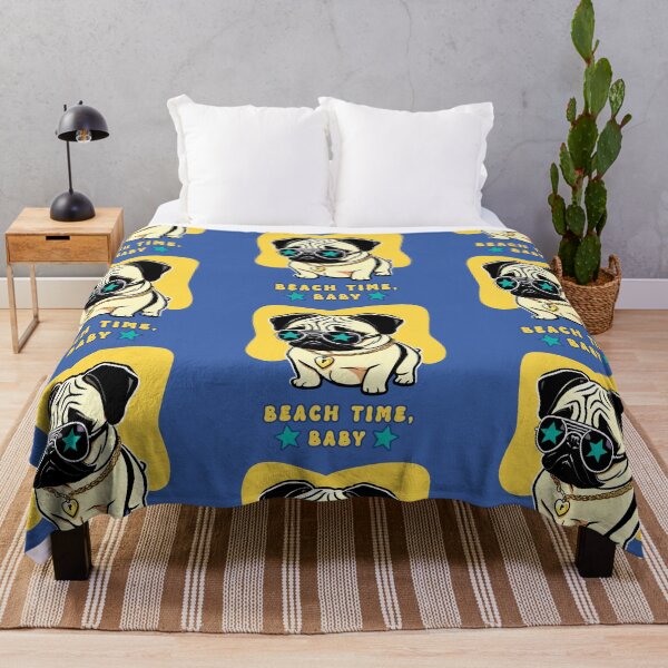 Item preview, Cool pug dog graphic design with 'Beach Time, Baby' text - An illustration of a cute, little pug dog with sunglasses and a gold chain. designed and sold by ArtfulOctopus.