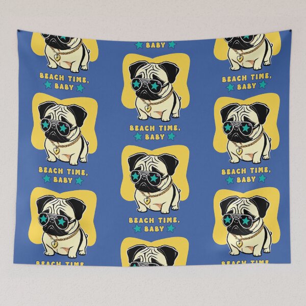 Item preview, Cool pug dog graphic design with 'Beach Time, Baby' text - An illustration of a cute, little pug dog with sunglasses and a gold chain. designed and sold by ArtfulOctopus.