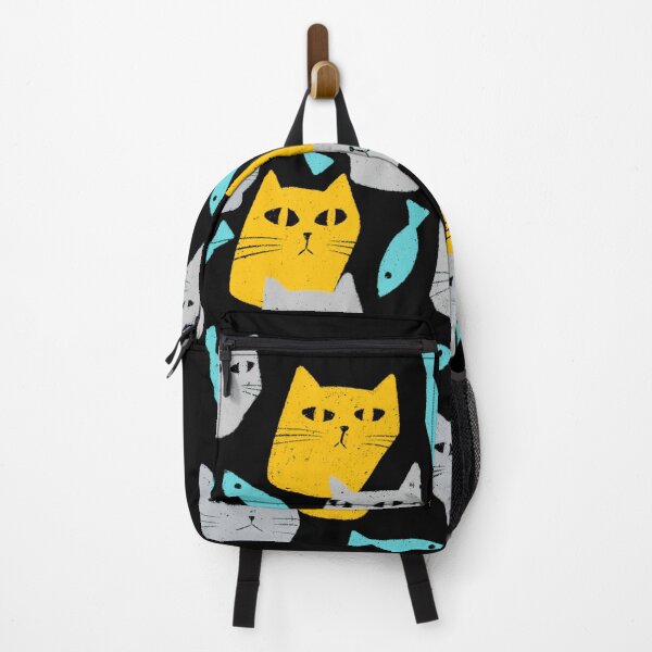 Item preview, Strange grey and yellow cats with black eyes and blue fish designed and sold by IULIART.