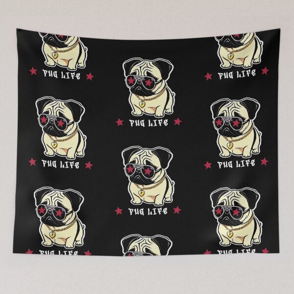 Item preview, Cool pug dog graphic design with 'Pug Life' text - An illustration of a cute, little pug dog with sunglasses and a gold chain. designed and sold by ArtfulOctopus.