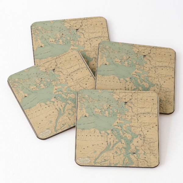 Item preview, Vintage Puget Sound Map (1885) Washington State Pacific Ocean Inlet designed and sold by BravuraMedia.