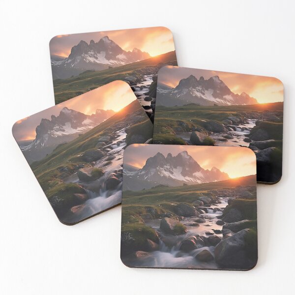Item preview, Serene Nature Landscape Photo Print of a Majestic Mountain and Tranquil Creek in a Forest Setting designed and sold by ImpossibleImgs.
