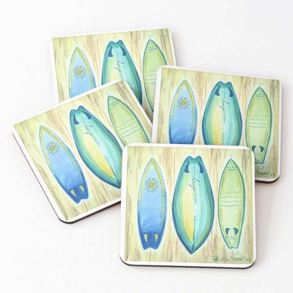 Item preview, Surfboard Watercolor in Blues and Greens designed and sold by PrissDodrill-86.