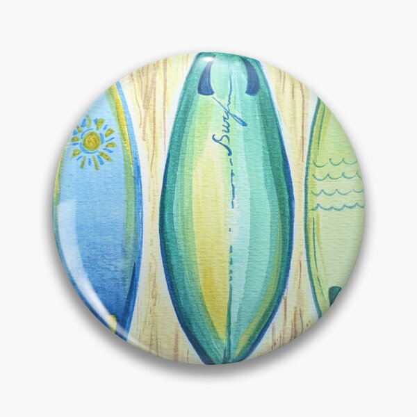 Item preview, Surfboard Watercolor in Blues and Greens designed and sold by PrissDodrill-86.