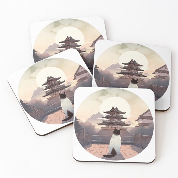 Item preview, Un gato y una pagoda en el crepúsculo designed and sold by KuroNekoJapan.