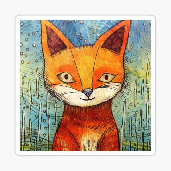 Folk Art Woodland Friendly Fox Sticker