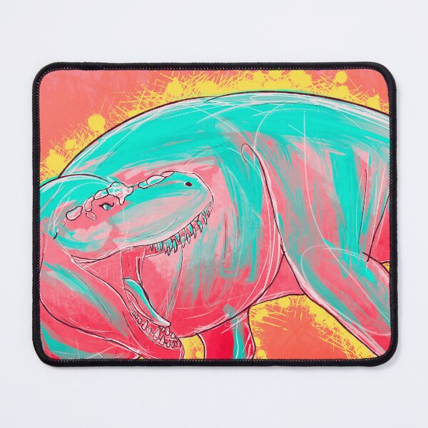 Aperçu de l'œuvre Vibreur, turquoise, dinosaure rose créée et vendue par Gloria Something.
