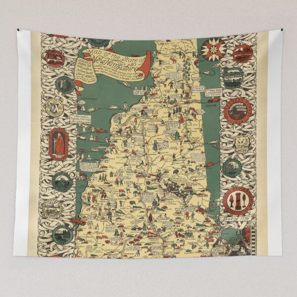 Item preview, Vintage New Hampshire Pictorial Map (1926) Old Granite State NH Atlas designed and sold by BravuraMedia.