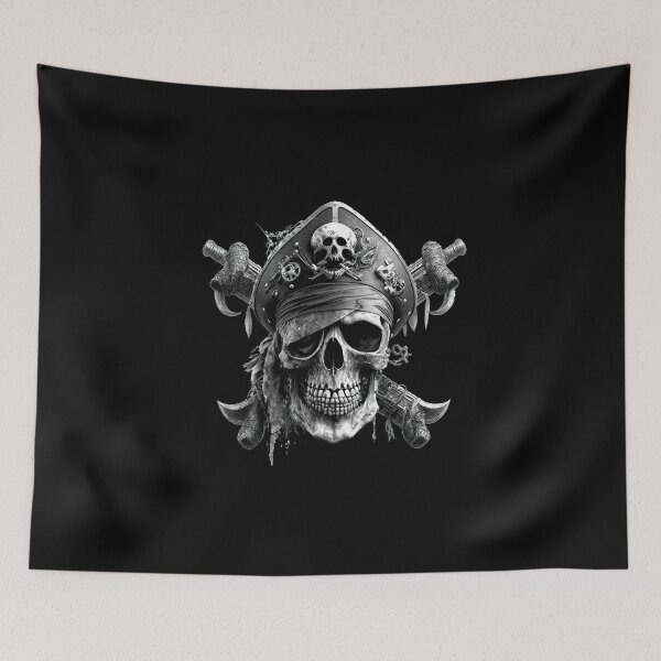 Item preview, SKULL DARK PIRATE HAT SHIP OCEAN SEA CARIBEAN SEA ATLANTIC SWORDS GUNS designed and sold by ogirdorgraphics.