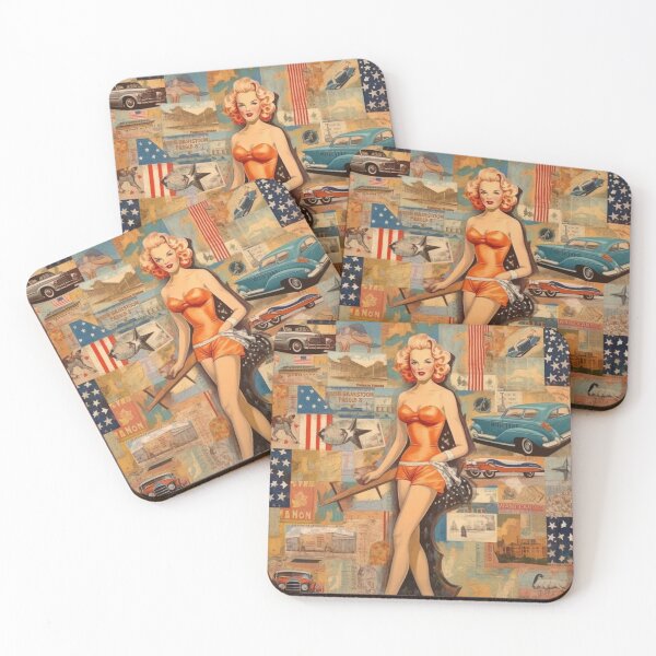 Item preview, America Beauty Retro Vintage Patchwork Collage Pattern of Americana designed and sold by BrandonArtWorld.