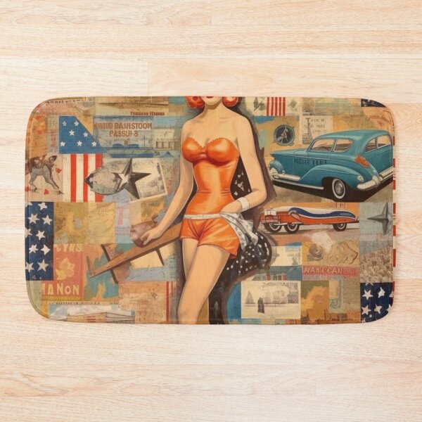 Item preview, America Beauty Retro Vintage Patchwork Collage Pattern of Americana designed and sold by BrandonArtWorld.