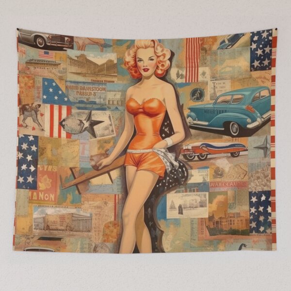 Item preview, America Beauty Retro Vintage Patchwork Collage Pattern of Americana designed and sold by BrandonArtWorld.