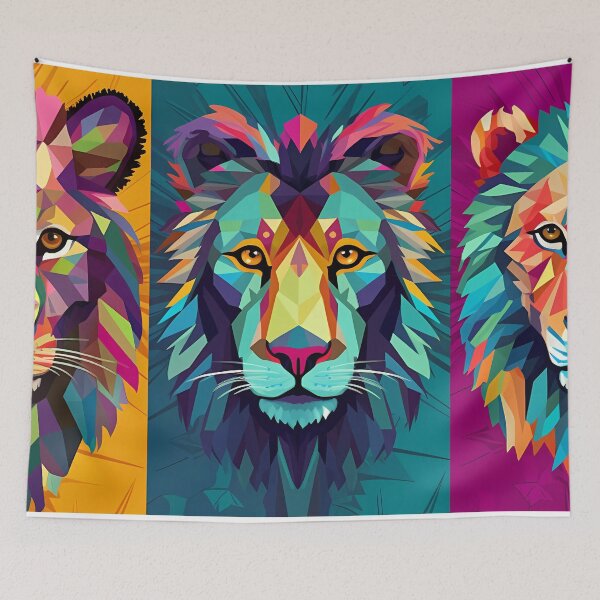 Item preview, Pop Art Prowess: Vibrant Triptych of Geometric Lions designed and sold by SweetWhiskers.