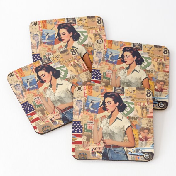 Item preview, America Beauty Retro Vintage Patchwork Collage Pattern of Americana designed and sold by BrandonArtWorld.