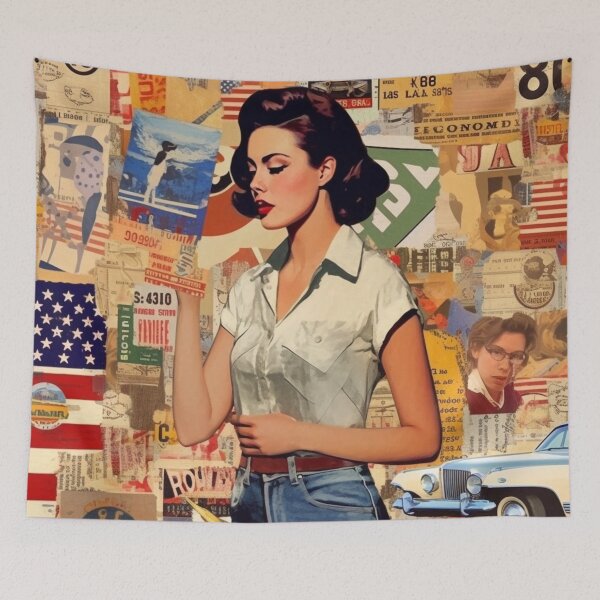 Item preview, America Beauty Retro Vintage Patchwork Collage Pattern of Americana designed and sold by BrandonArtWorld.