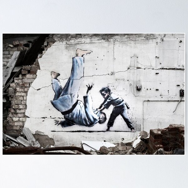 Item preview, Banksy Ukraine Judo - Putin Parody - David vs. Goliath Painting designed and sold by georgeSeaman.