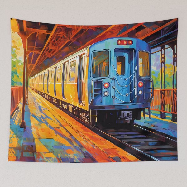 Item preview, Van Gogh Inspired Vibrant New York Train Scene designed and sold by SweetWhiskers.
