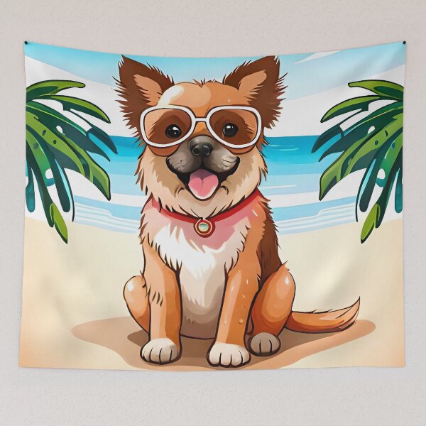 Item preview, dog with glasses on the beach designed and sold by worldshopcolor.