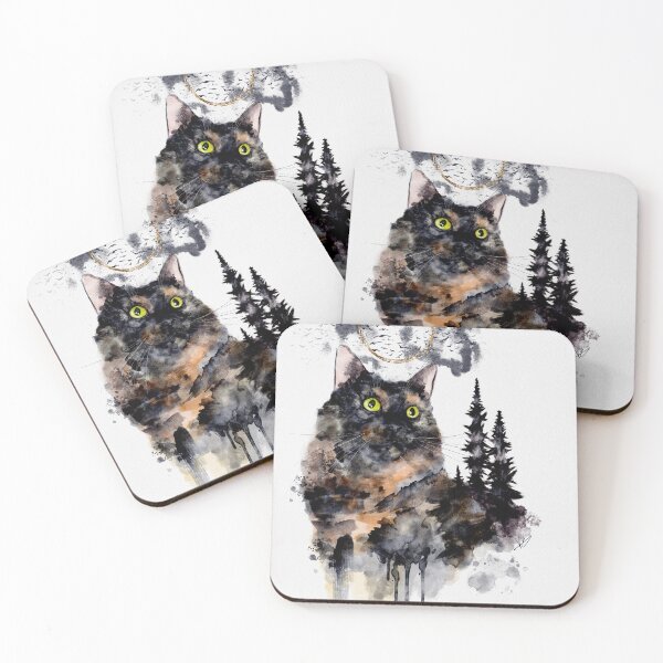 Item preview, Forest Truffle Surreal Watercolor Tortoiseshell Cat designed and sold by Valerie Englehart.