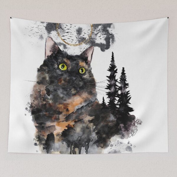 Item preview, Forest Truffle Surreal Watercolor Tortoiseshell Cat designed and sold by Valerie Englehart.