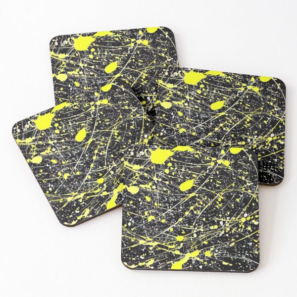 Item preview, Abstract Yellow Paint Splatter on Black designed and sold by calibrit.