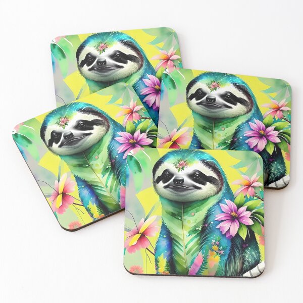 Item preview, Nature's Palette: Cute Sloth Watercolor Painting Adorned with Vibrant Flowers designed and sold by CraftyAnimal.