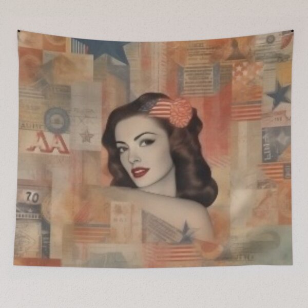 Item preview, America Beauty Retro Vintage Patchwork Collage Pattern of Americana designed and sold by BrandonArtWorld.
