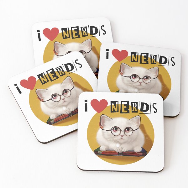 Item preview, I LOVE NERDS nerd cat cute books lover geek vintage library designed and sold by lesvalises.