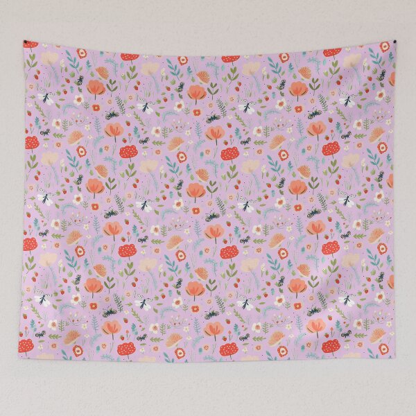 Item preview, Nordic summer: Pink floral and whimsical butterflies with strawberries  designed and sold by OrganicDSGN.