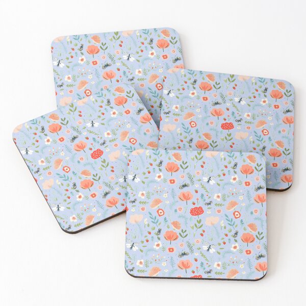 Item preview, Nordic summer: Blue floral and whimsical butterflies with strawberries designed and sold by OrganicDSGN.