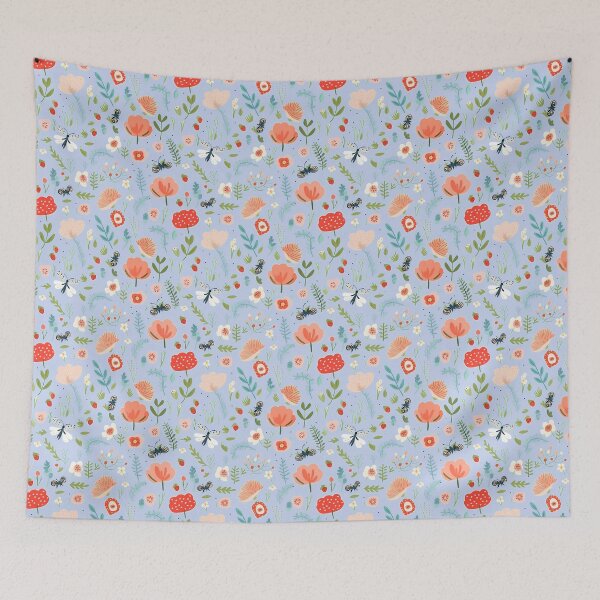 Item preview, Nordic summer: Blue floral and whimsical butterflies with strawberries designed and sold by OrganicDSGN.