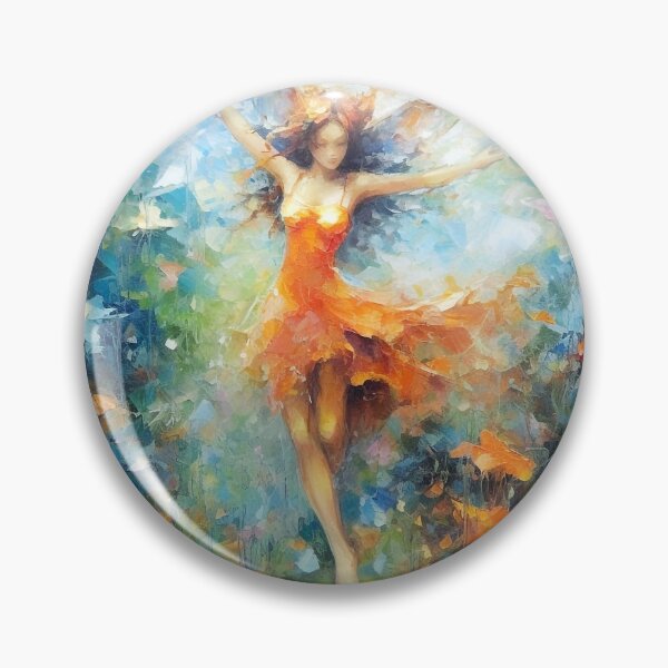 Item preview, Fairy Flight Fantasy - Vivid Fairy Academia Fantasy Painting, 20" x 20", Energetic Dynamism, Graceful Movement, Orange & Aquamarine, Wall Art, Home Decor designed and sold by stateofhuman.