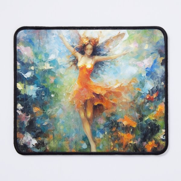 Item preview, Fairy Flight Fantasy - Vivid Fairy Academia Fantasy Painting, 20" x 20", Energetic Dynamism, Graceful Movement, Orange & Aquamarine, Wall Art, Home Decor designed and sold by stateofhuman.