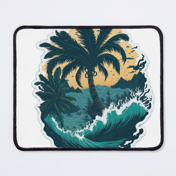 Item preview, Ocean Power: Majestic Palm Tree with Big Sea Waves and Water Splashes designed and sold by RedArtG09.