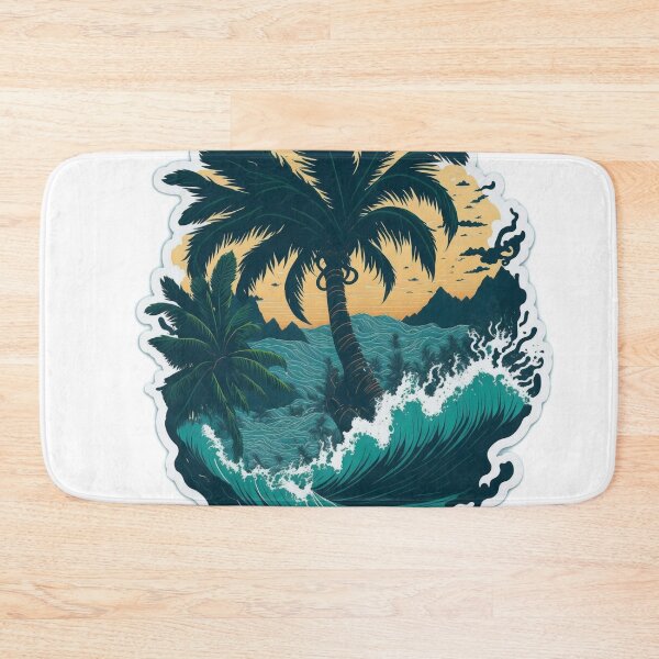Item preview, Ocean Power: Majestic Palm Tree with Big Sea Waves and Water Splashes designed and sold by RedArtG09.