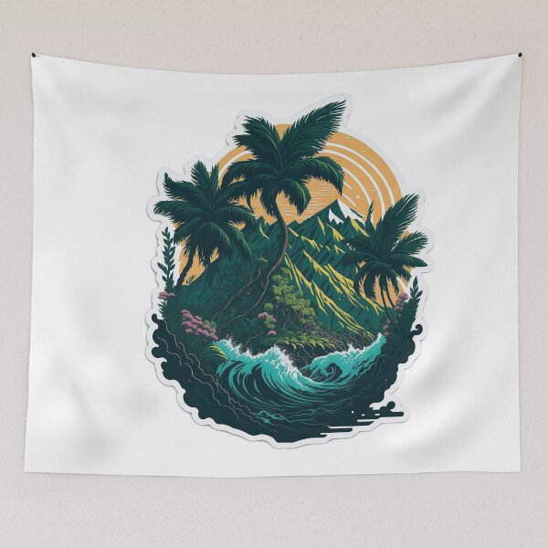 Item preview, Whimsical Fantasy: Majestic Palm Tree with Colorful Flower Surround designed and sold by RedArtG09.