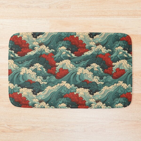 Item preview, Red-Green Waves in Traditional Japanese Style designed and sold by TheBlackPixelCo.