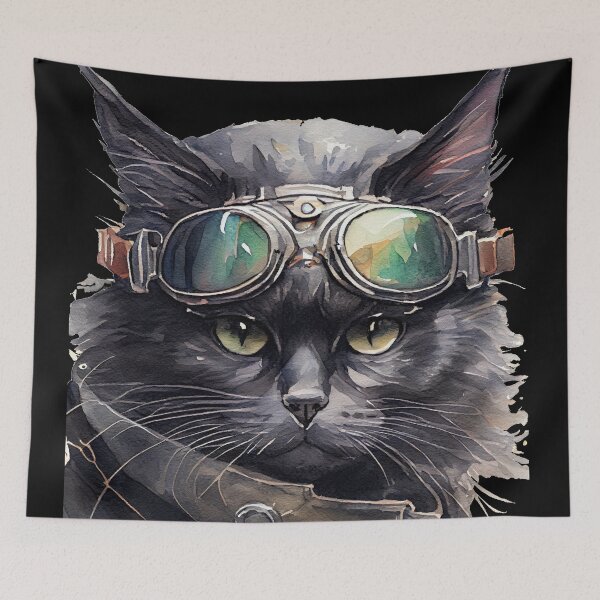 Item preview, Black Cat Aviator wearing Goggles designed and sold by Sturdust.