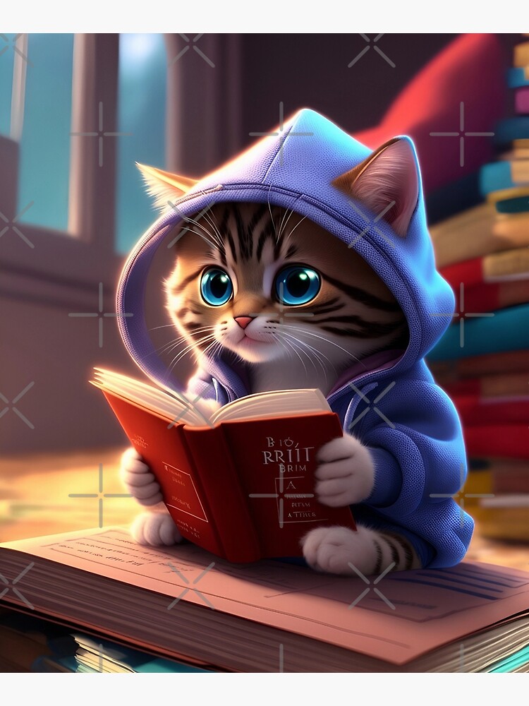 Kawaii Cat Reading A Book - Dibujo De Gato Kawaii Leyendo - Free