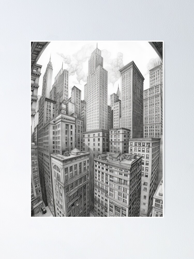 New York Building Style Pencil Drawing 4