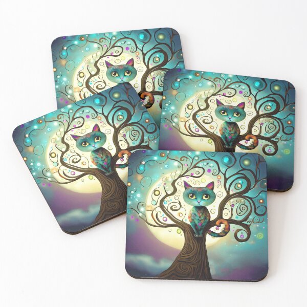 Item preview, Whimsical Colorful Cat Full Moon Artwork designed and sold by ironydesigns.