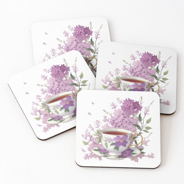 Item preview, cup of tea with lilac flowers on background designed and sold by Harmonysens.